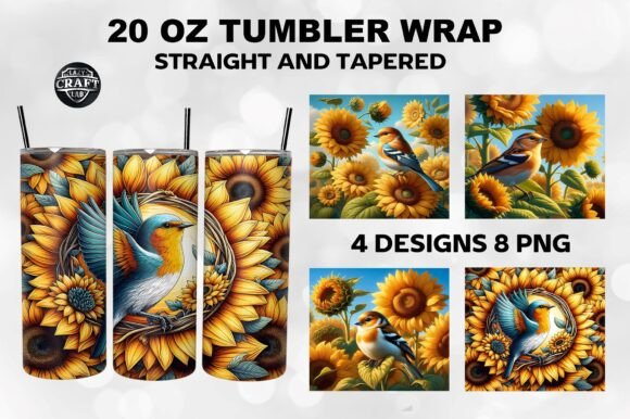 Bird with Sunflowers Tumbler Wrap 20oz Graphics