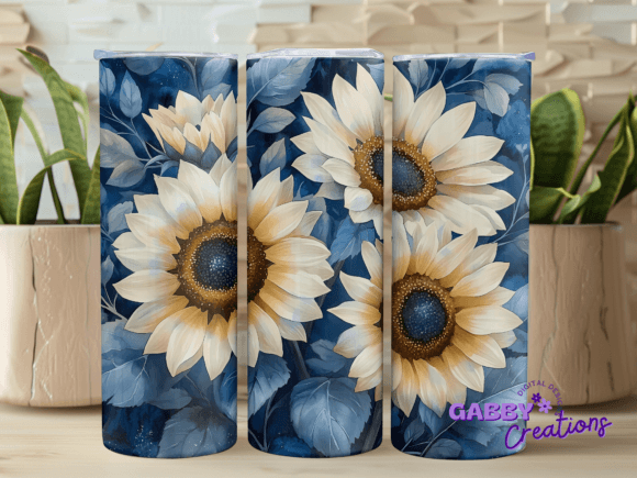 Blue Coquette Sunflower Tumbler PNG: Graphics & Tumbler Wraps
