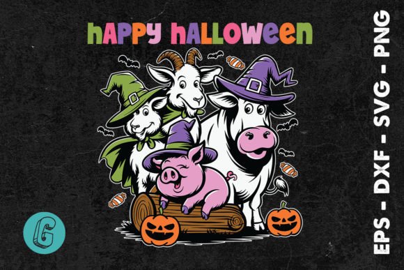 Cow Pig Goat Happy Halloween Farm SVG Graphics