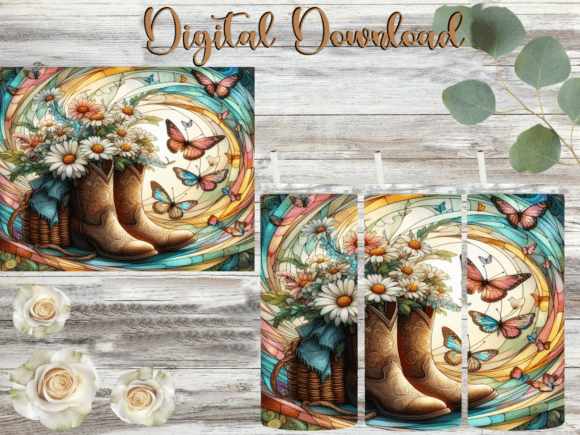 Cowboy Boots Daisies Butterfly Tumbler Graphics