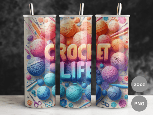 Crochet Life 20oz Tumbler Wrap PNG Graphics