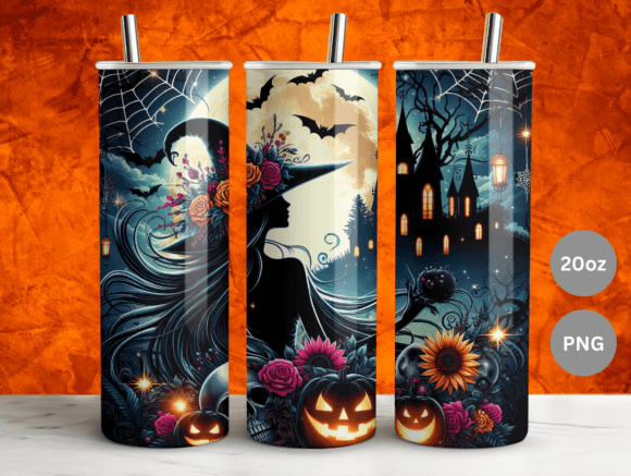 Enchanted Witch Tumbler Wrap PNG: Graphics for Editorial Magic