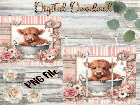 Highland Cow Tub Tumbler Background: Graphics for Authentic Tumbler Wraps