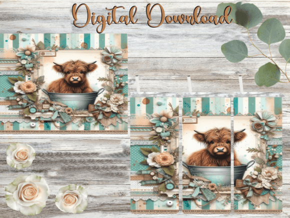 Highland Cow Wash Tub Tumbler Graphics & Wraps