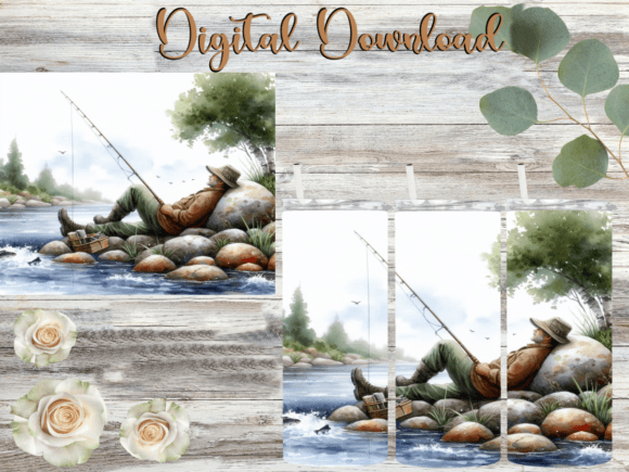 Watercolor Fisherman Tumbler Graphics for Tumbler Wraps